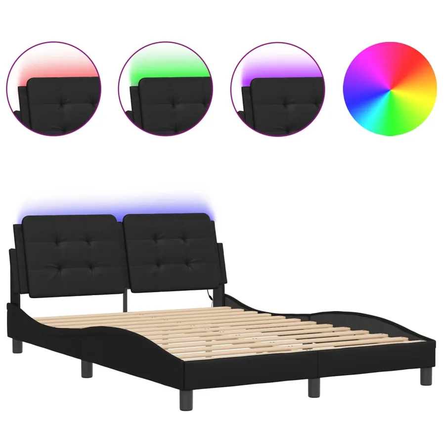 Cadre de lit avec LED sans matelas Zadar noir 140x190 cm - 2