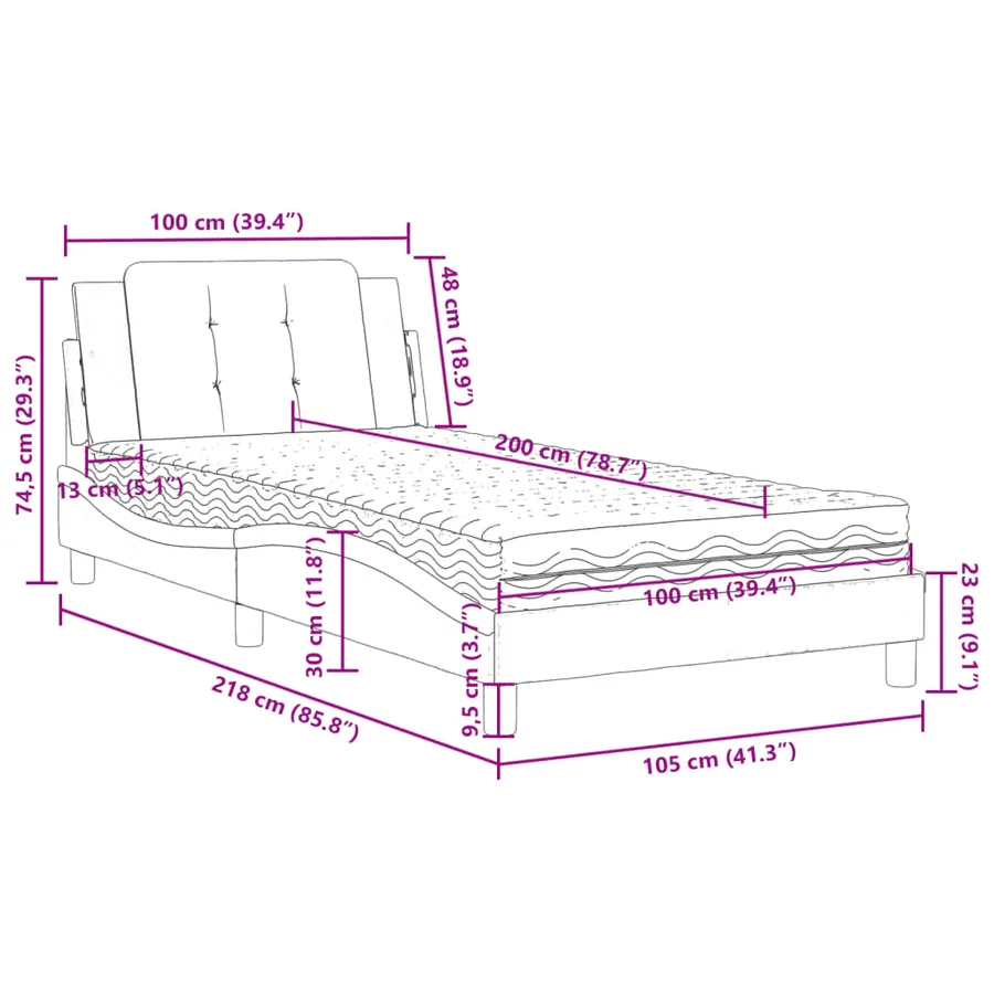 Cadre de lit sans matelas Zadar noir et blanc 100x200 cm similicuir - 12