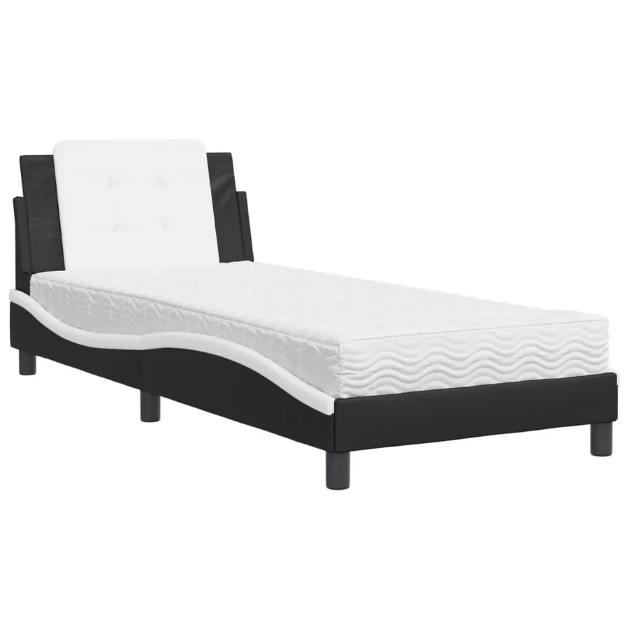 Cadre de lit sans matelas Zadar noir et blanc 100x200 cm similicuir - 2