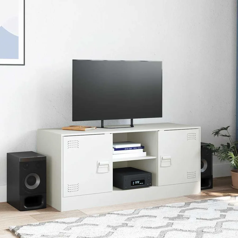 Meuble TV blanc 99x39x44 cm acier - 3