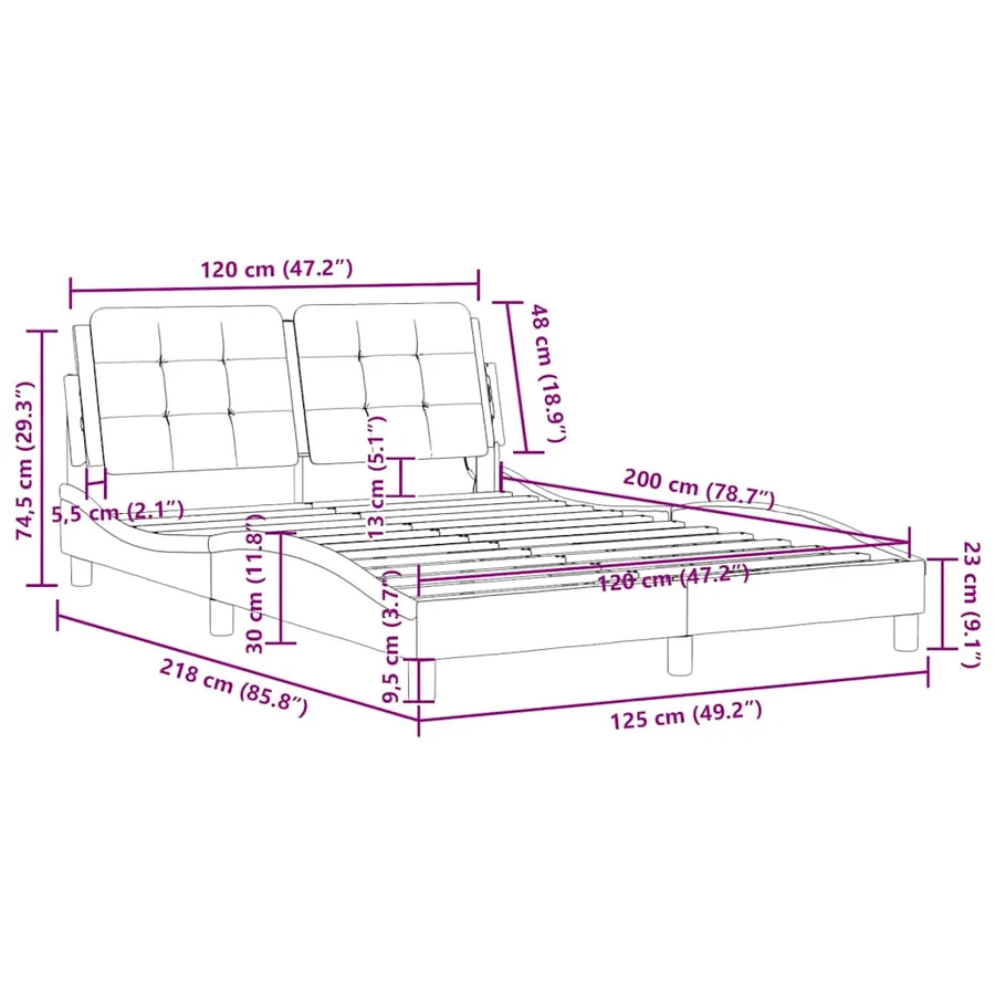 Cadre de lit sans matelas Zadar blanc et noir 120x200 cm similicuir - 13