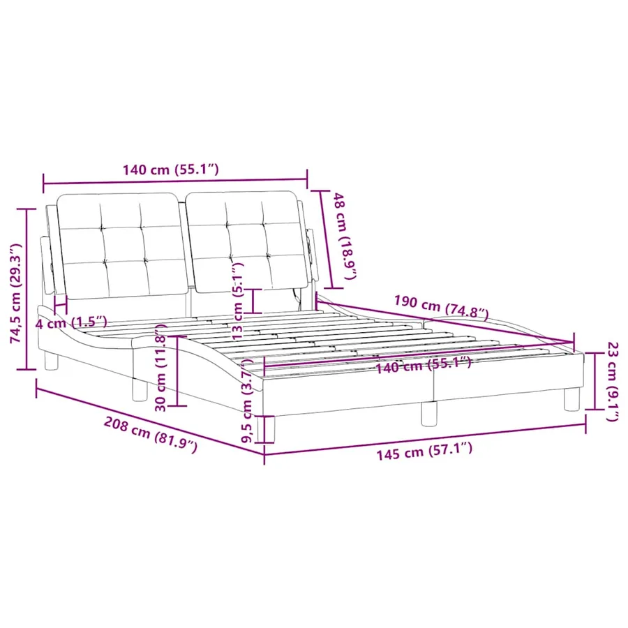 Cadre de lit sans matelas Zadar cappuccino 140x190 cm similicuir - 12