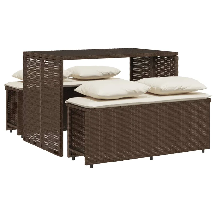 Ensemble à manger de jardin 3 pcs et coussins marron poly rotin - 2