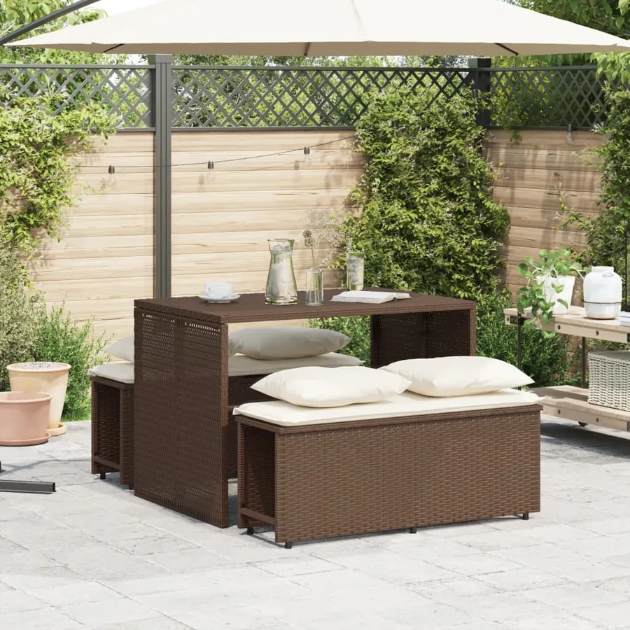 Ensemble à manger de jardin 3 pcs et coussins marron poly rotin - 3
