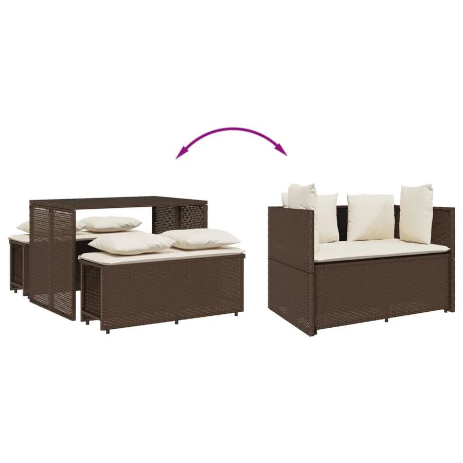Ensemble à manger de jardin 3 pcs et coussins marron poly rotin - 6