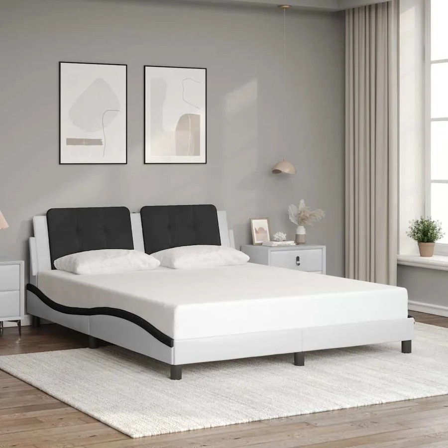 Cadre de lit sans matelas Zadar blanc et noir 160x200 cm similicuir