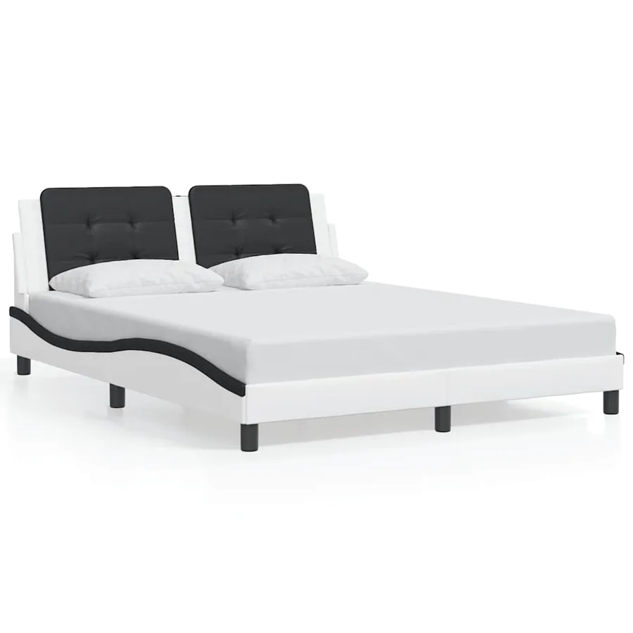 Cadre de lit sans matelas Zadar blanc et noir 160x200 cm similicuir - 2