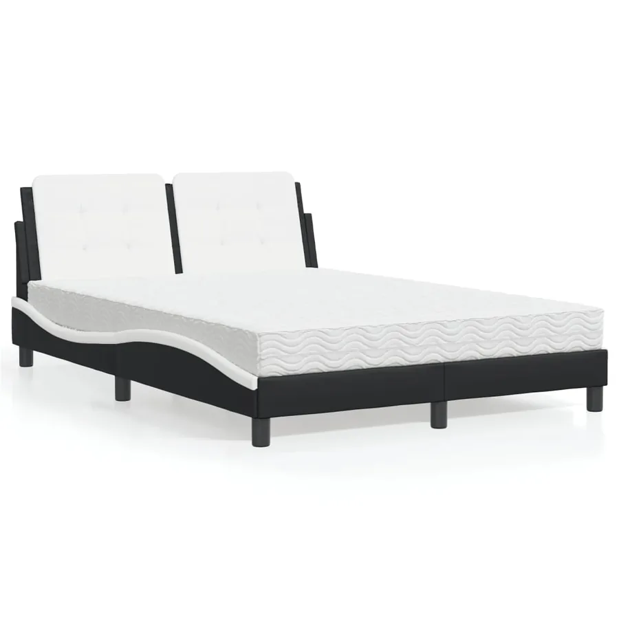 Lit avec matelas Zadar noir et blanc 140x200 cm similicuir