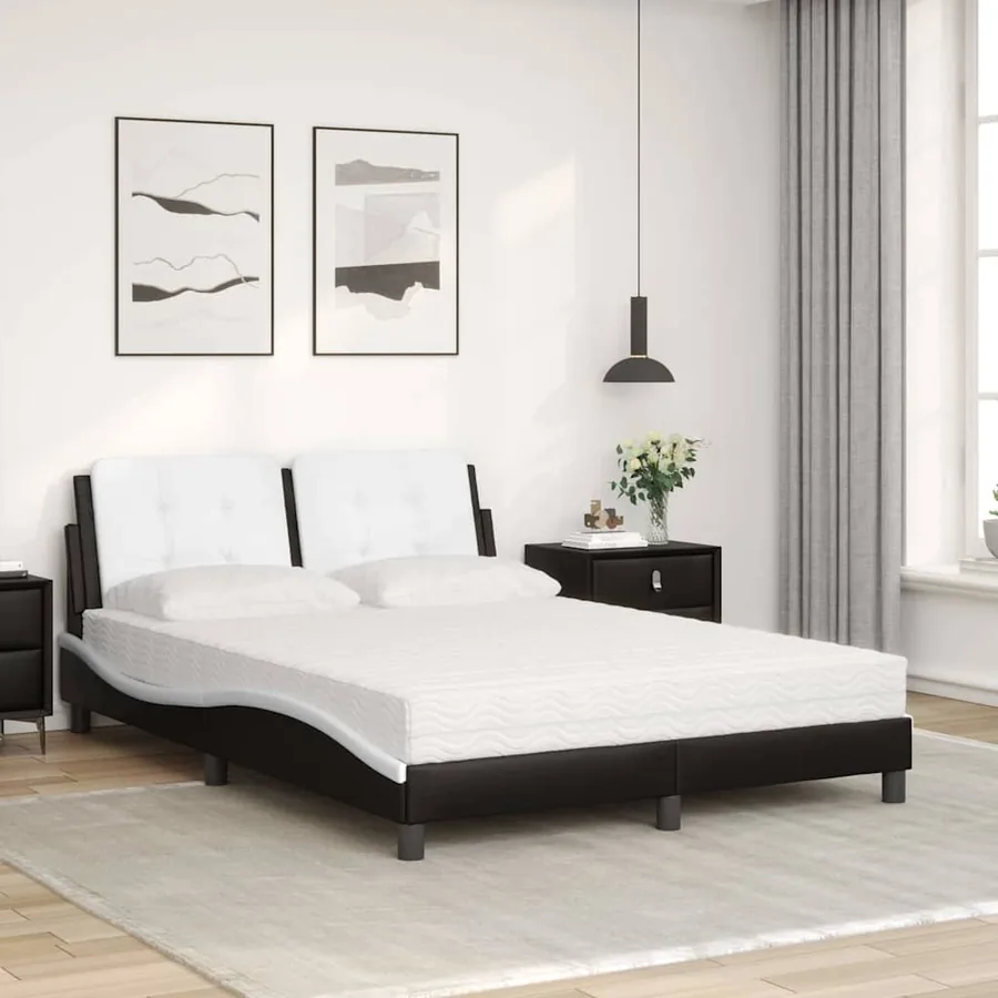 Lit avec matelas Zadar noir et blanc 140x200 cm similicuir - 3