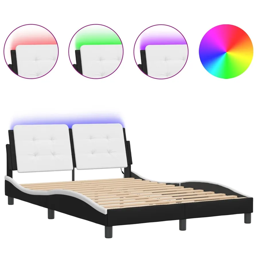 Cadre de lit avec LED sans matelas Zadar noir et blanc 140x190 cm - 2