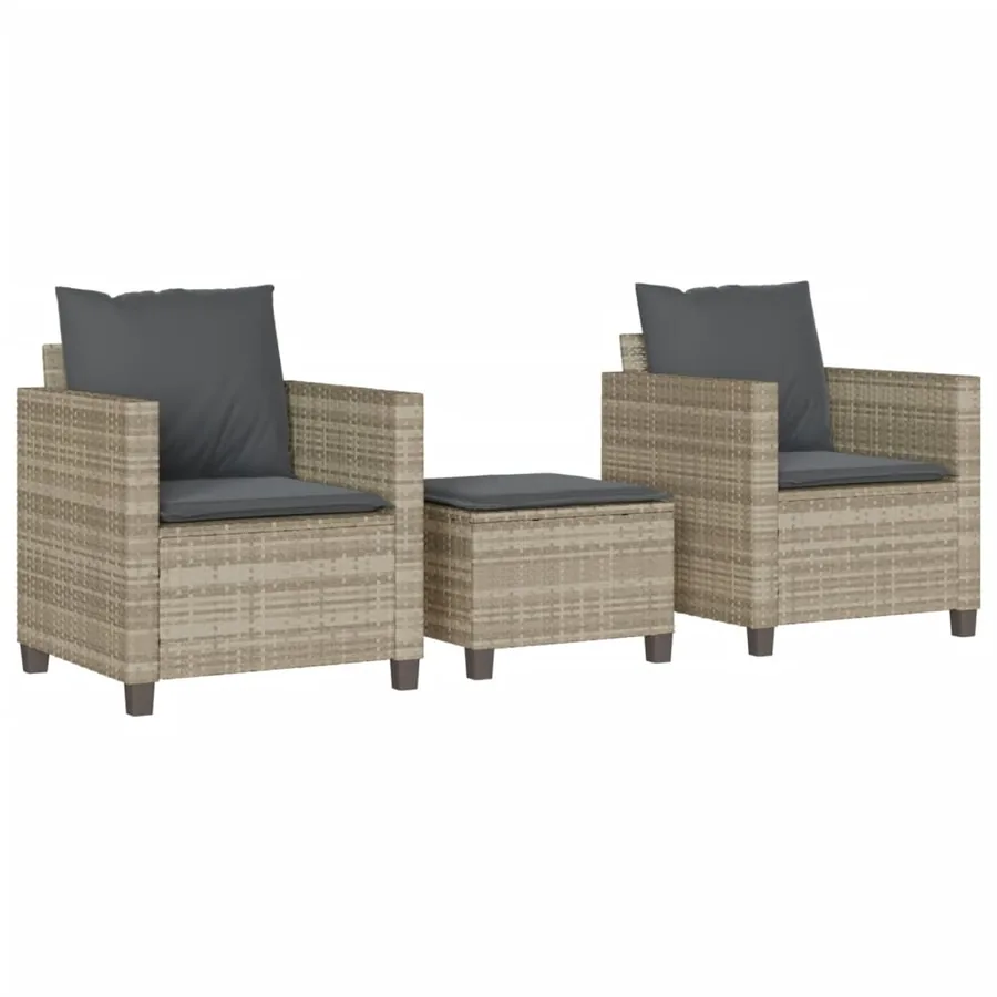Ensemble de bistro 3 pcs et coussins gris clair résine tressée - 2
