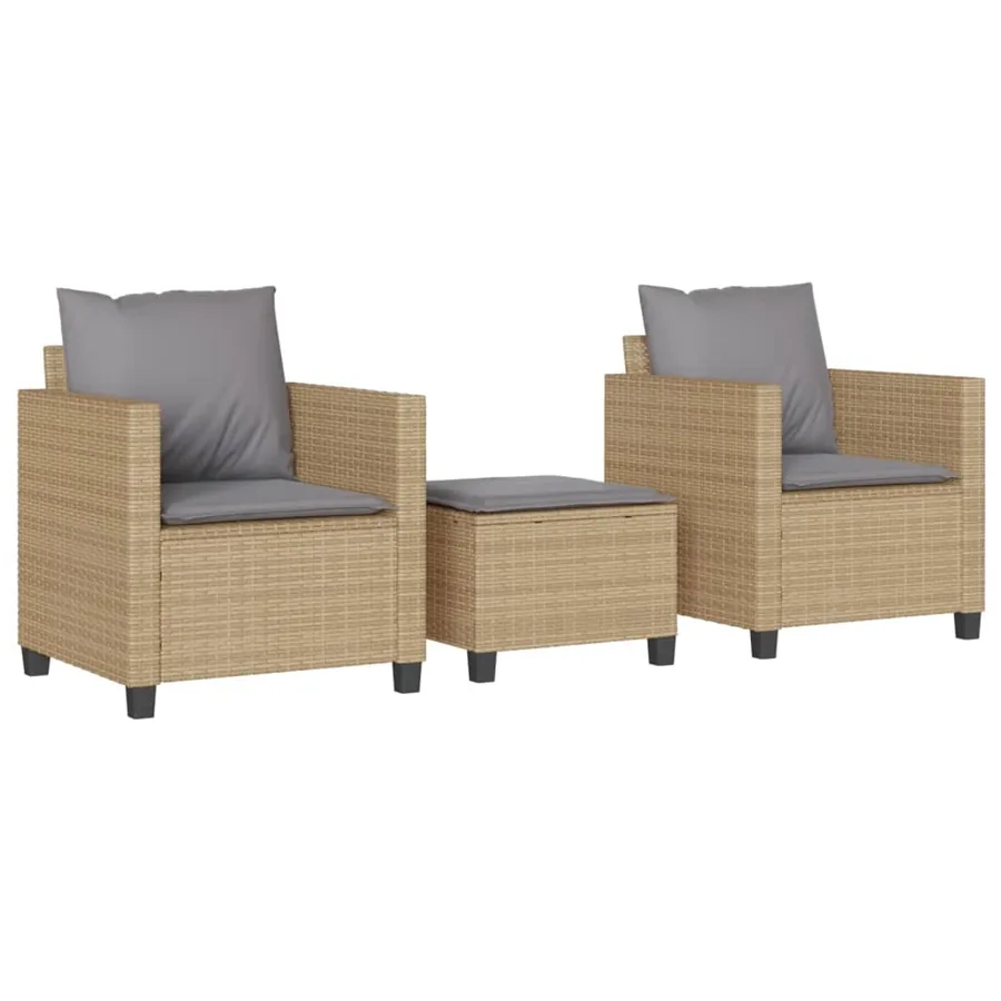 Ensemble de bistro 3 pcs avec coussins beige résine tressée - 2
