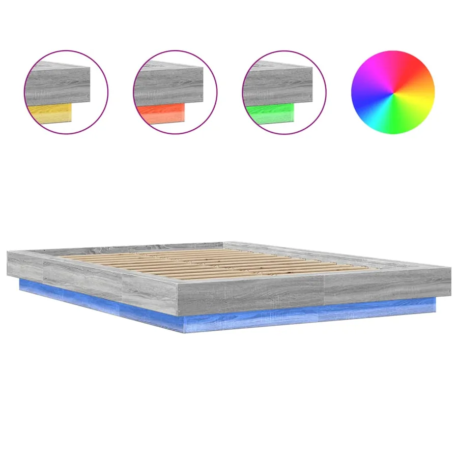 Cadre de lit et lumières LED sans matelas sonoma gris 140x190cm - 8