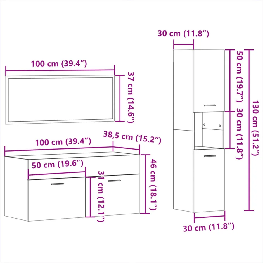 Ensemble de meubles de salle de bain 3 pcs blanc brillant - 12