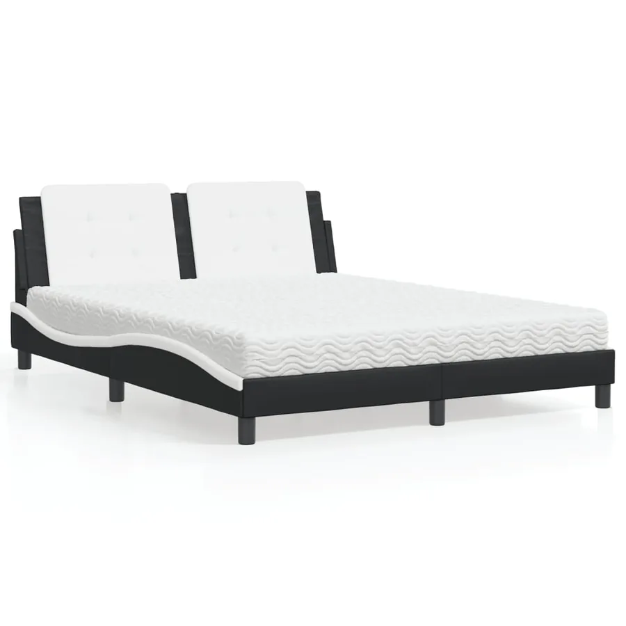 Lit avec matelas Zadar noir et blanc 160x200 cm similicuir