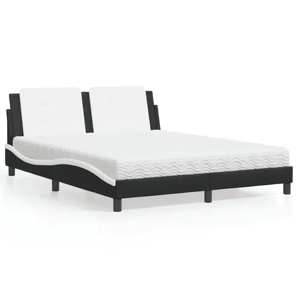 Lit avec matelas Zadar noir et blanc 160x200 cm similicuir