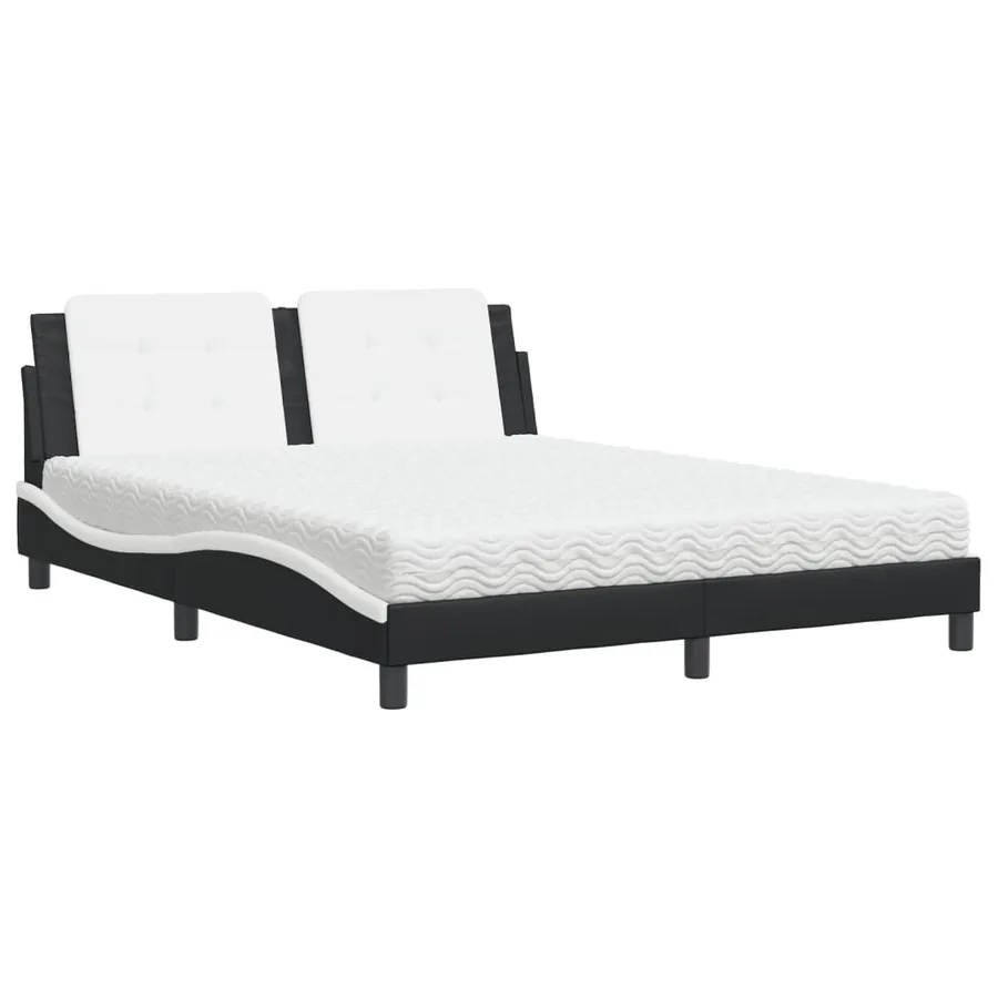 Lit avec matelas Zadar noir et blanc 160x200 cm similicuir - 2