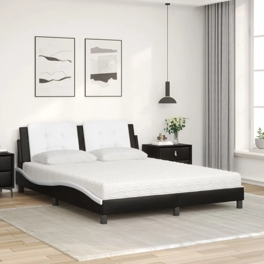 Lit avec matelas Zadar noir et blanc 160x200 cm similicuir - 3