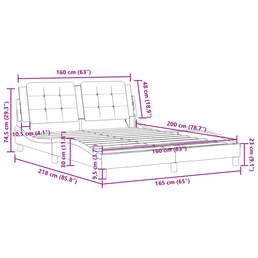 Cadre de lit avec LED sans matelas Zadar noir et blanc 160x200 cm - 17
