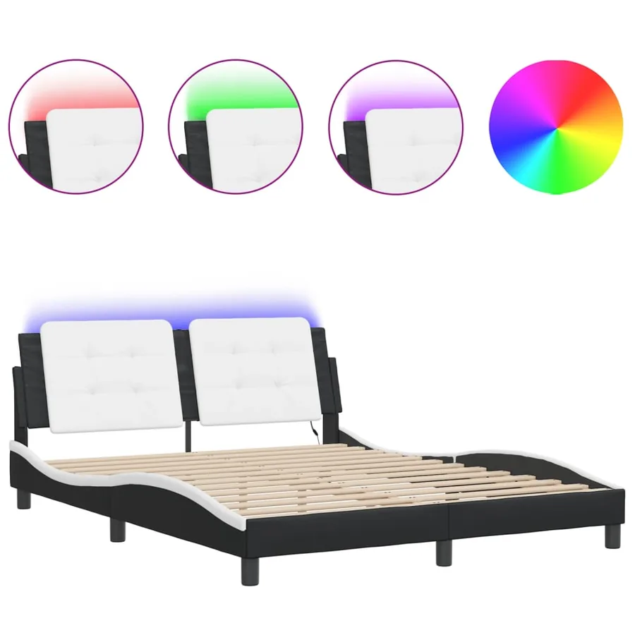 Cadre de lit avec LED sans matelas Zadar noir et blanc 160x200 cm - 2