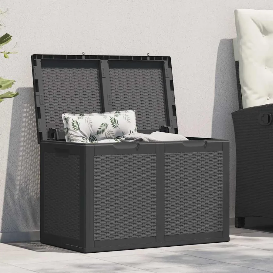 Garden storage box 180 L Black PP Rattan
