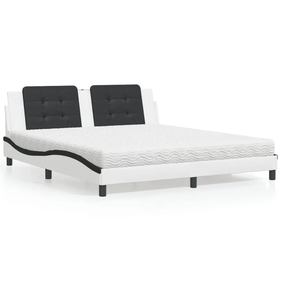 Lit avec matelas Zadar blanc et noir 180x200 cm similicuir