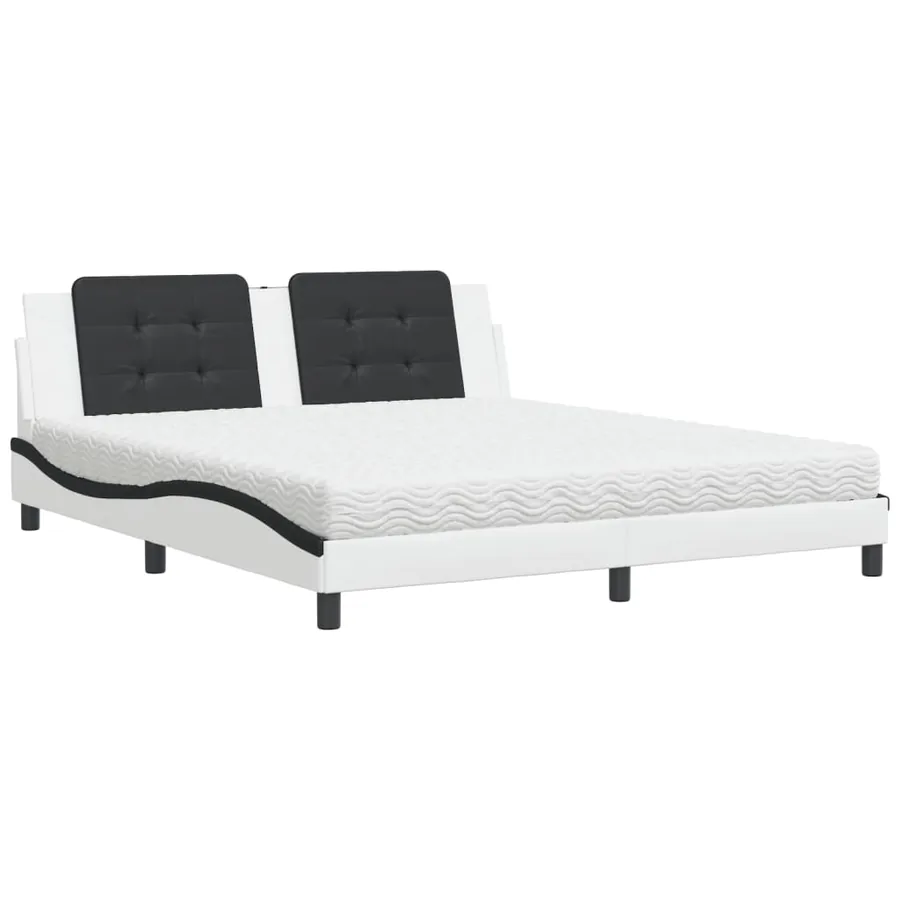 Lit avec matelas Zadar blanc et noir 180x200 cm similicuir - 2