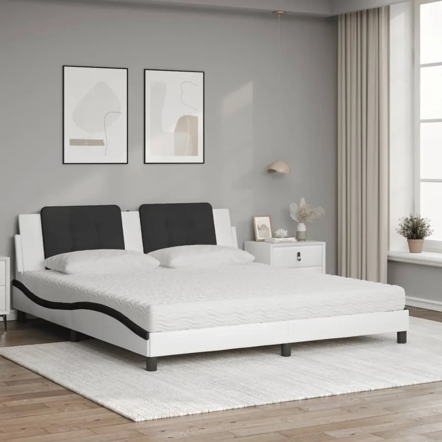 Lit avec matelas Zadar blanc et noir 180x200 cm similicuir - 3