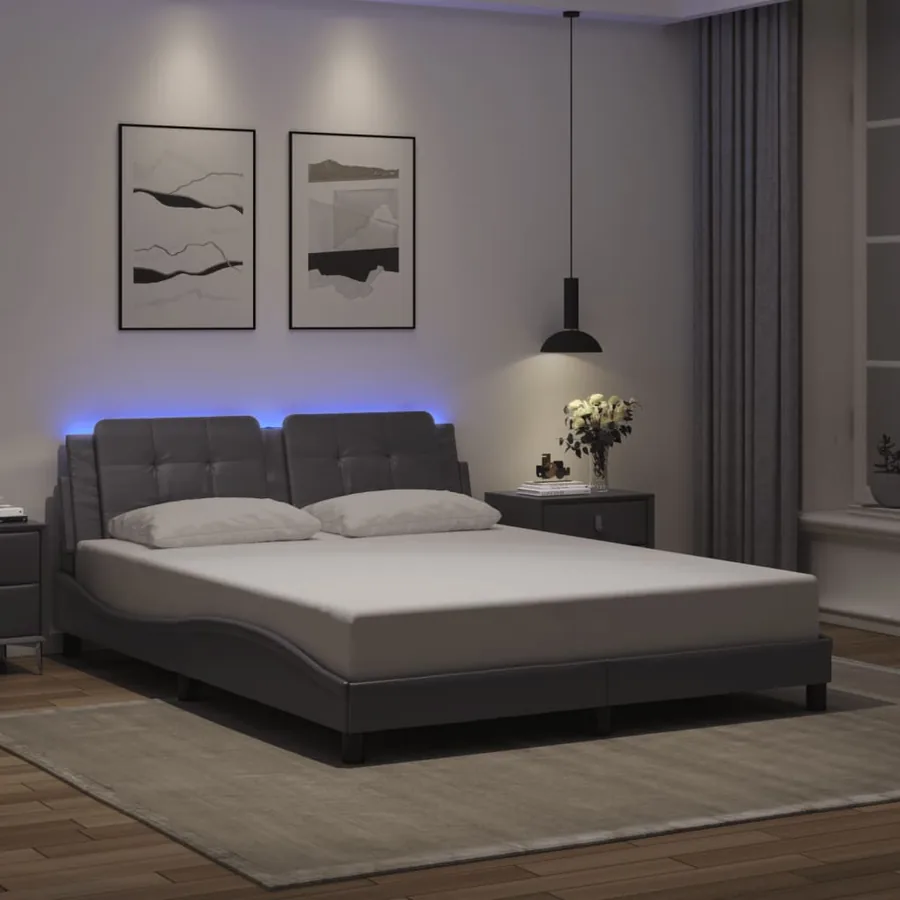 Cadre de lit avec LED sans matelas Zadar gris 160x200 cm