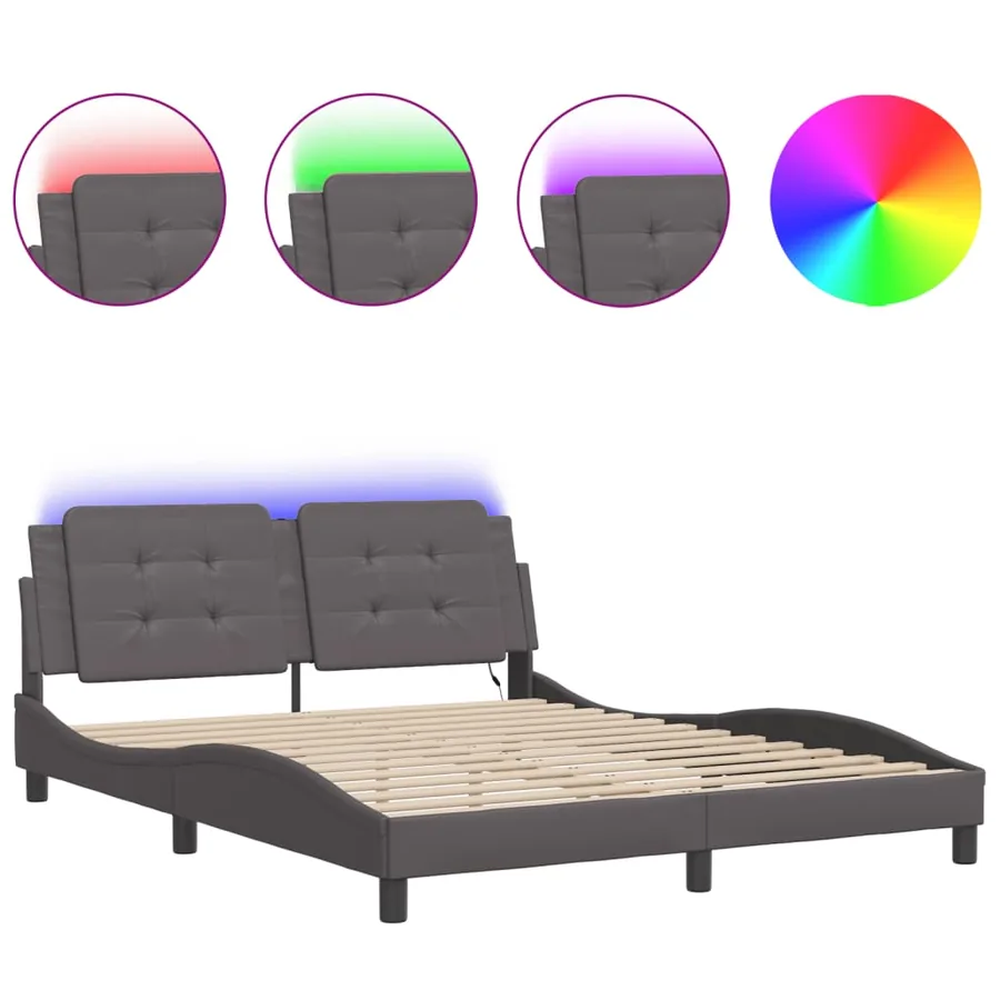 Cadre de lit avec LED sans matelas Zadar gris 160x200 cm - 2