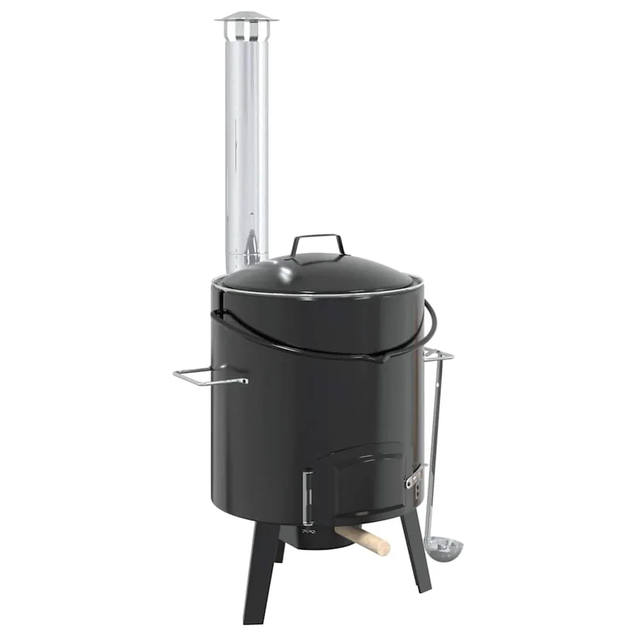 Canon à goulasch avec cheminée et couvercle noir acier émaillé - 3