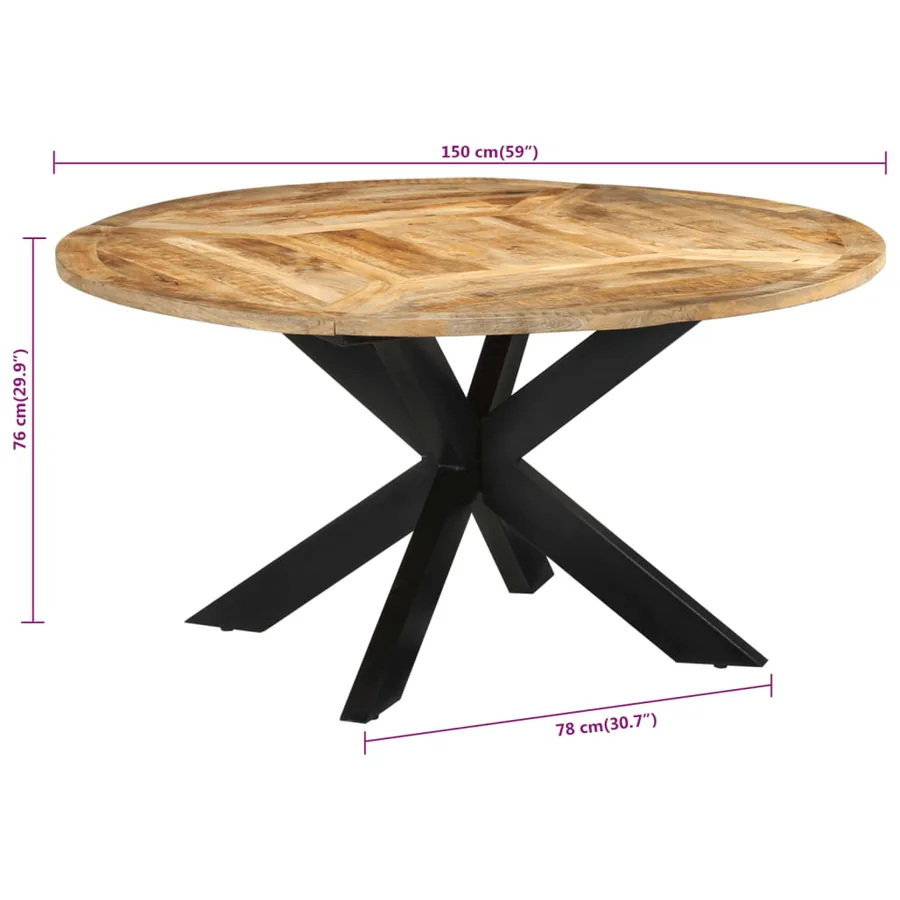 Table à dîner Ø150x76 cm bois de manguier massif brut - 8