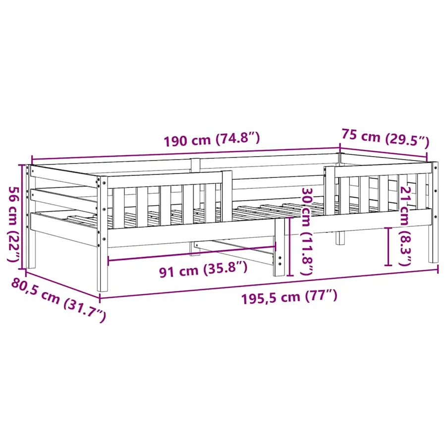 Cadre de lit sans matelas cire marron 75x190 cm bois pin massif - 8