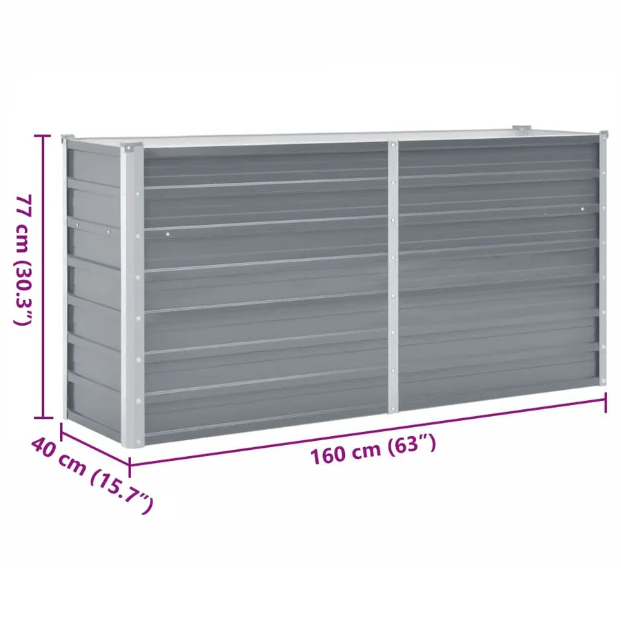 Garden raised bed Galvanised steel 160x40x77 cm Grey - 7