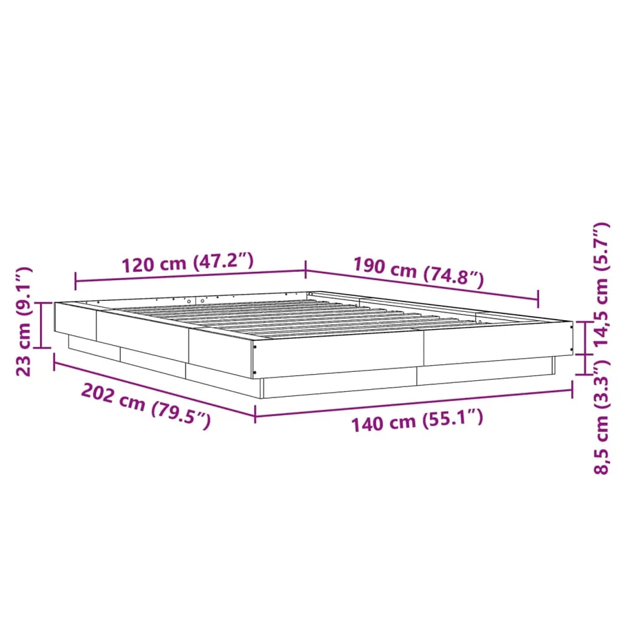 Cadre de lit sans matelas chêne marron 120x190 cm - 10