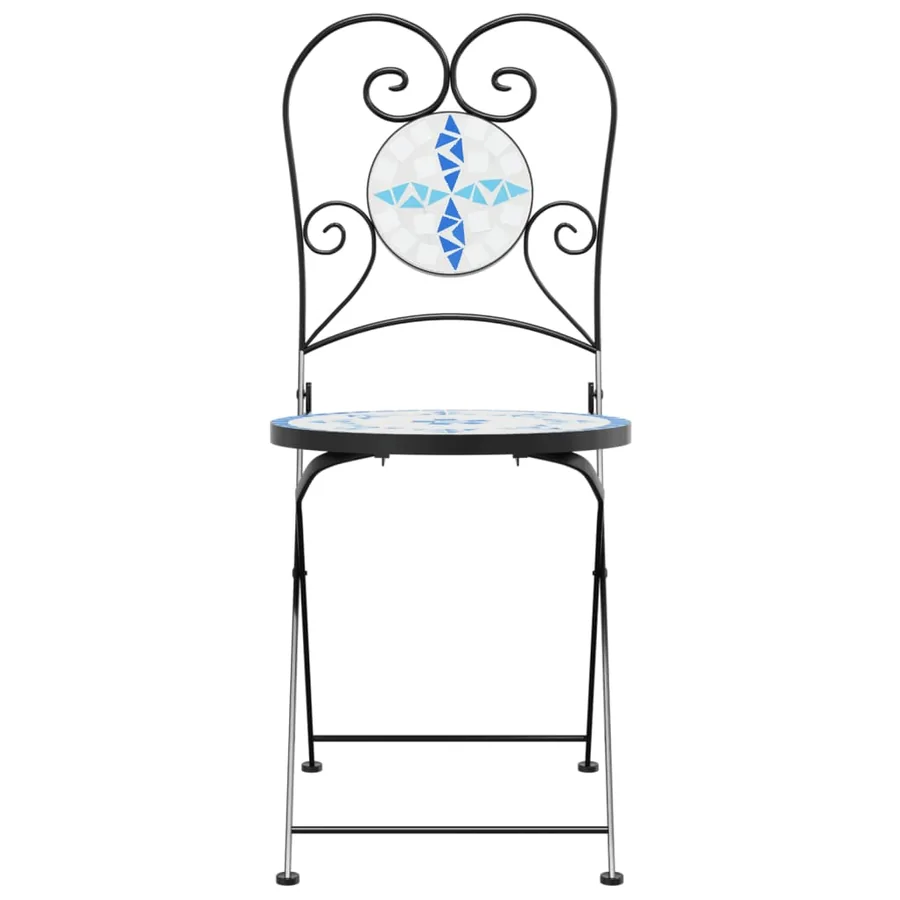 Chaises de bistro pliables lot de 2 bleu et blanc céramique - 4