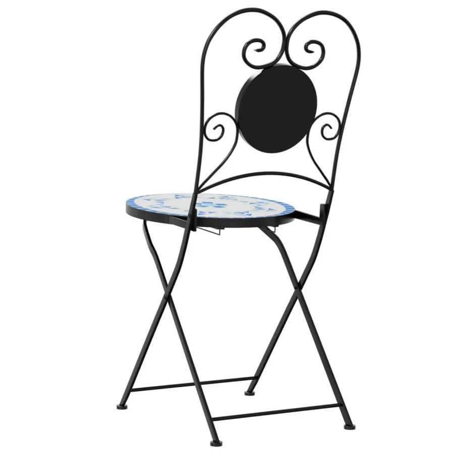 Chaises de bistro pliables lot de 2 bleu et blanc céramique - 7