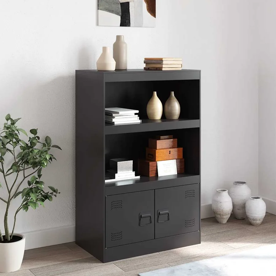 Buffet noir 67x39x107 cm acier - 3