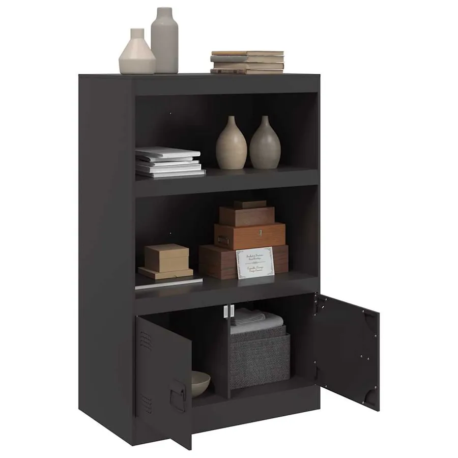 Buffet noir 67x39x107 cm acier - 4