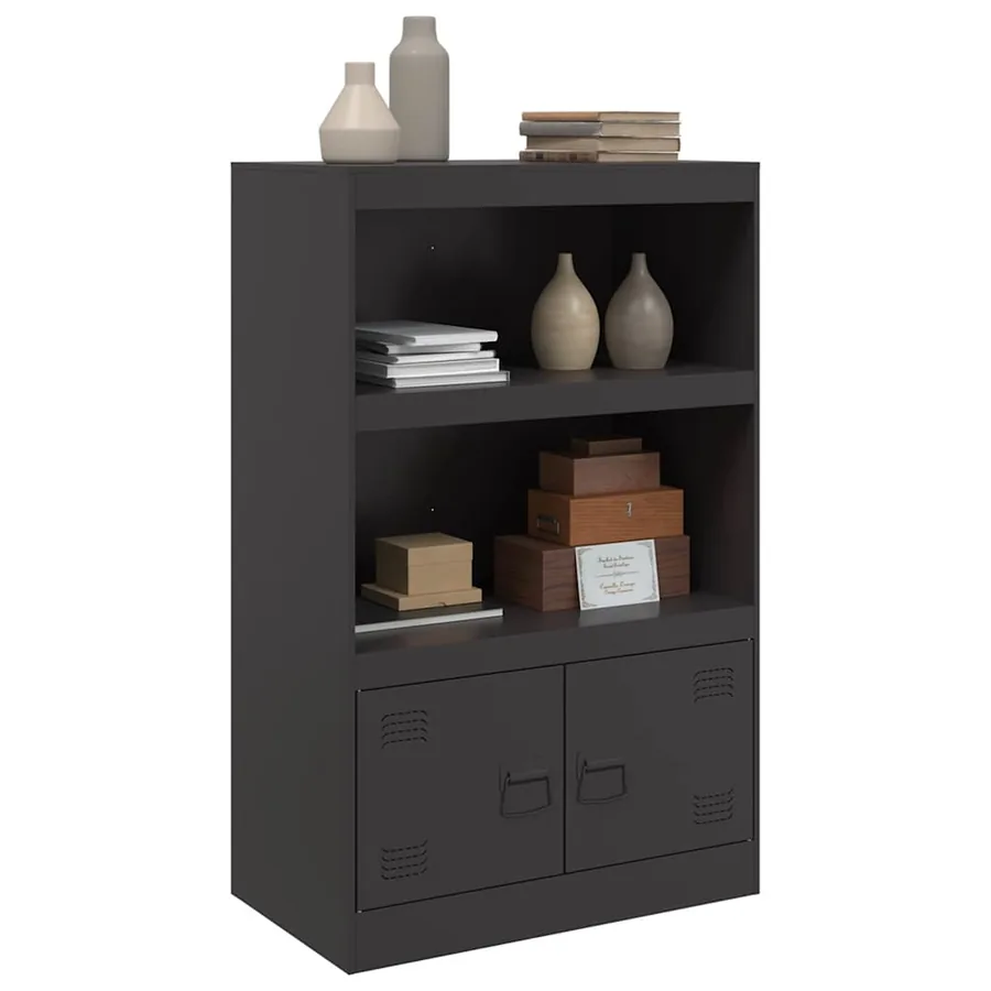 Buffet noir 67x39x107 cm acier - 5