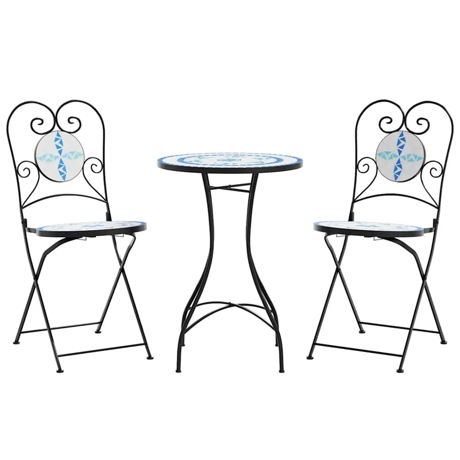 Ensemble de bistro mosaïque bleu et blanc fer et céramique - 2