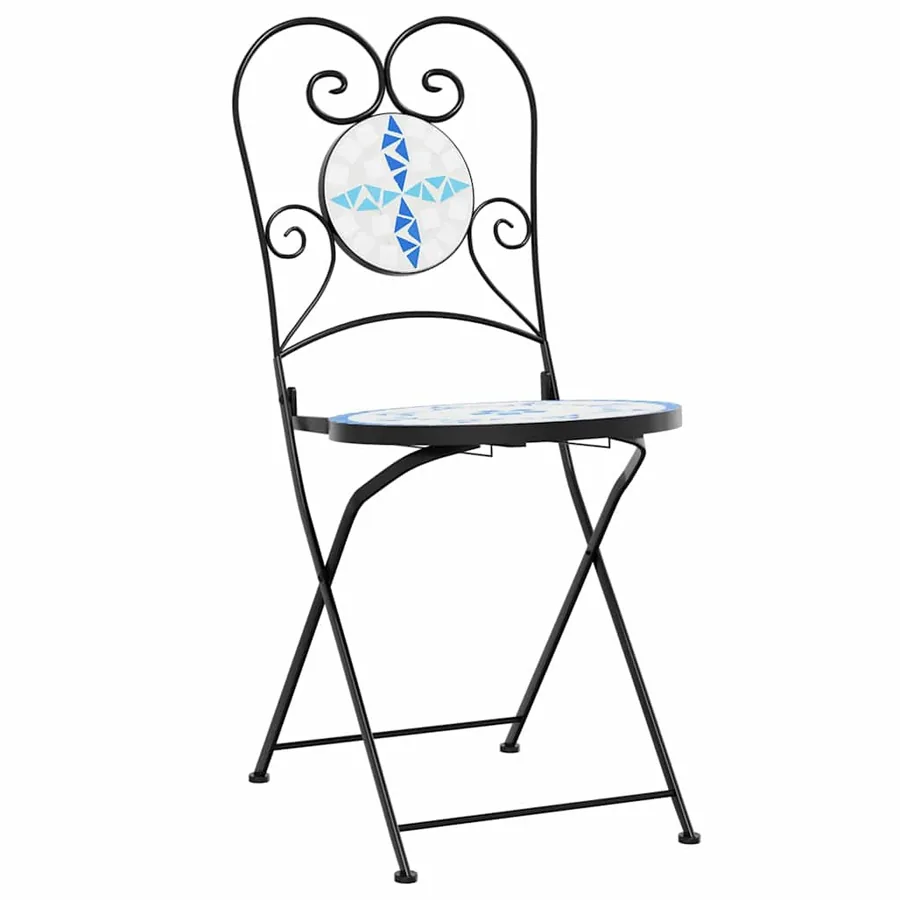 Ensemble de bistro mosaïque bleu et blanc fer et céramique - 4