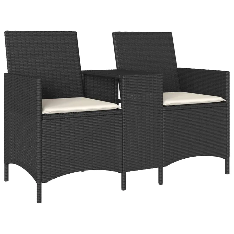 Canapé de jardin 2 places avec table et coussins résine tressée - 2