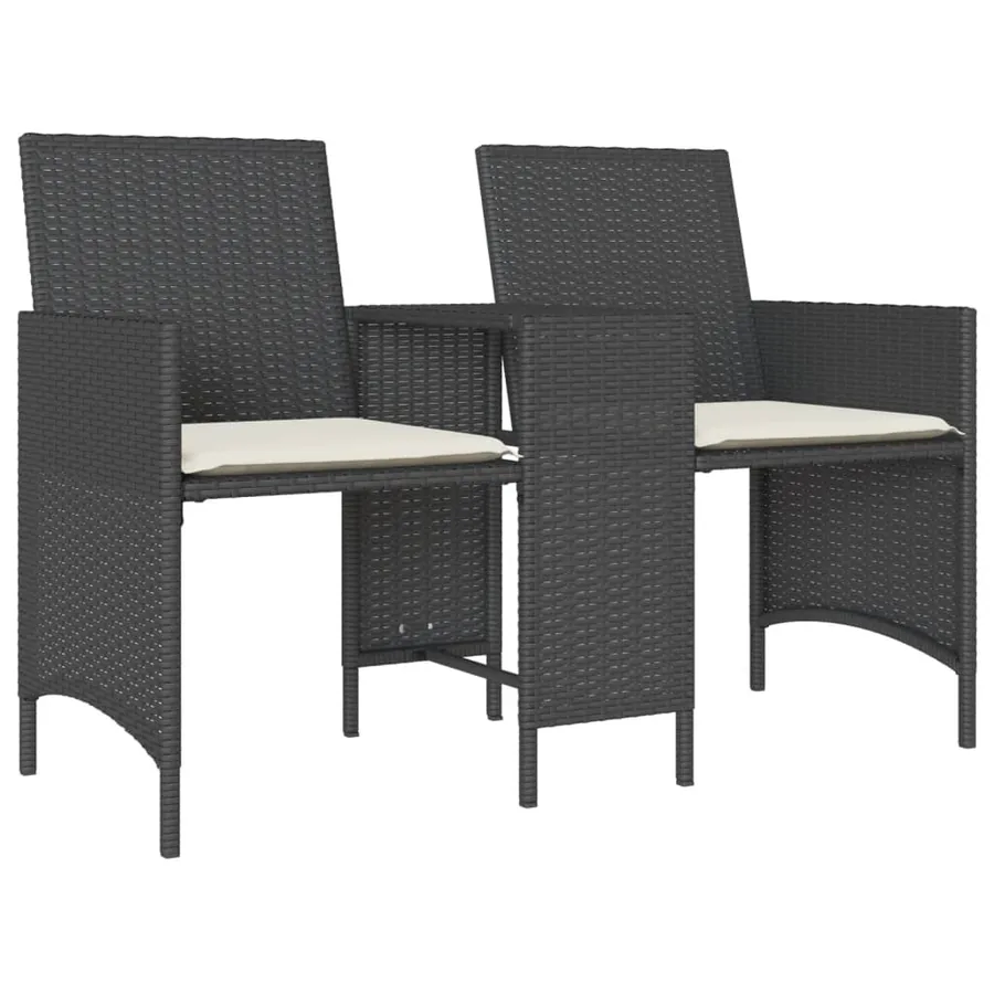 Canapé de jardin 2 places avec table et tabourets noir rotin - 4