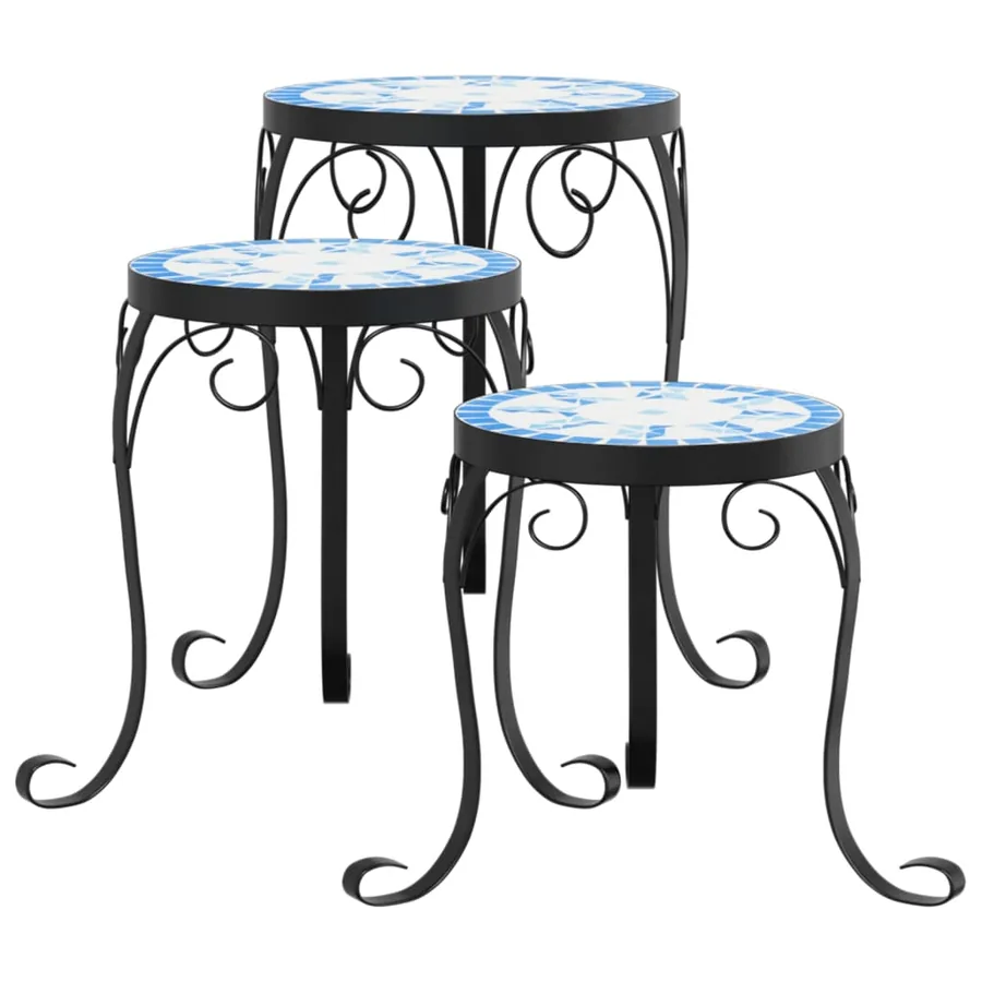 Supports pour plantes 3 pcs bleu et blanc céramique - 2