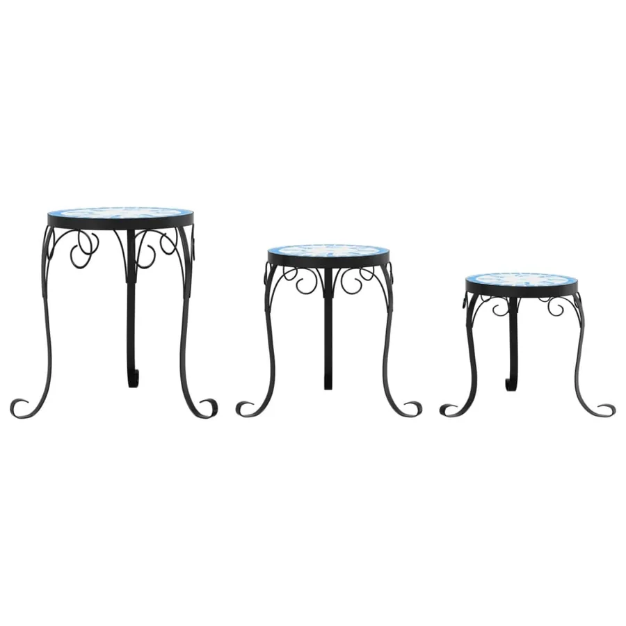 Supports pour plantes 3 pcs bleu et blanc céramique - 4