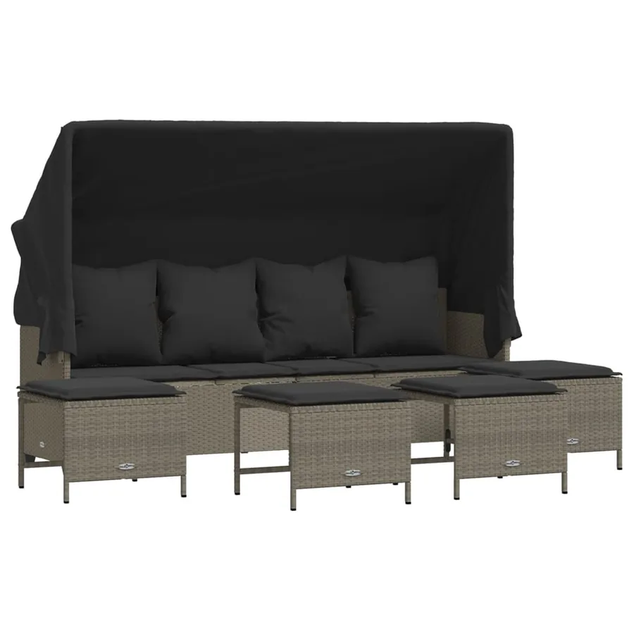 Salon de jardin 5 pcs avec coussins gris clair résine tressée - 2