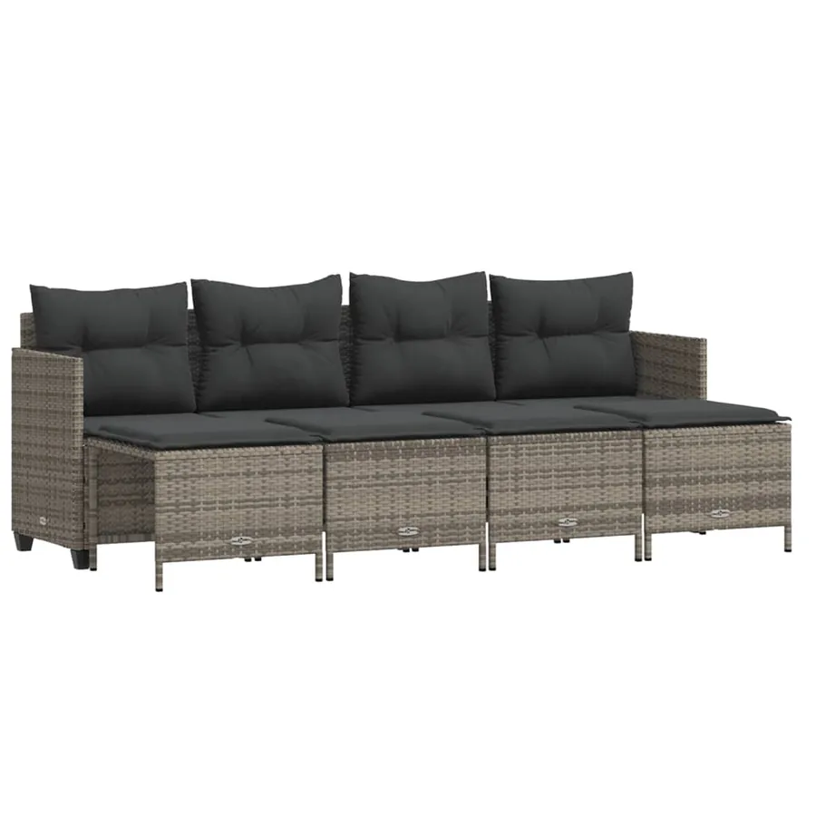 Salon de jardin 5 pcs avec coussins gris résine tressée - 2