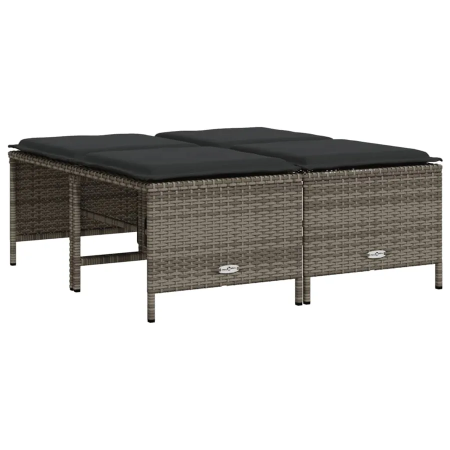 Salon de jardin 5 pcs avec coussins gris résine tressée - 4