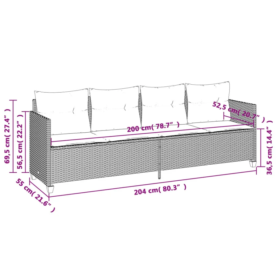 Salon de jardin 5 pcs avec coussins gris résine tressée - 9